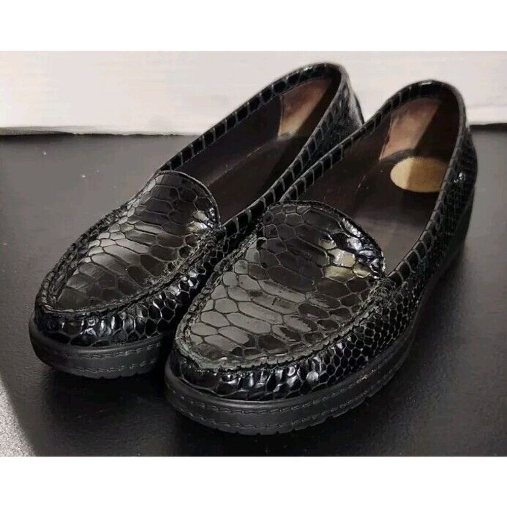 Stuart Weitzman 6M Black Patent Leather Snake Loafer Shock Absorbing Lux‎ Latex